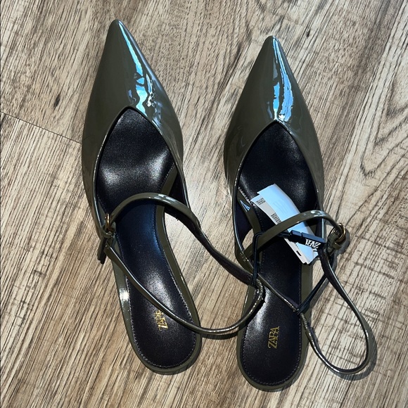 NEW! Zara Olive Green Slingback Heels Size 41 - Picture 6 of 8